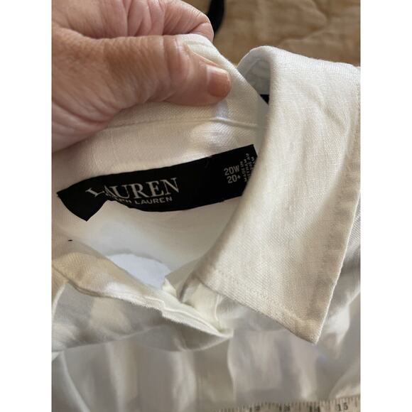 LAUREN RALPH LAUREN 100% Linen Fit & Flare Shirtdress 20W White Pockets NWT - Picture 9 of 10